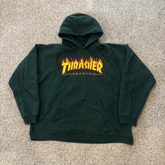 Thrasher Skateboard Magazine Green Graphic Pullover Hoodie Mens Size Large - Picture 1 of 6